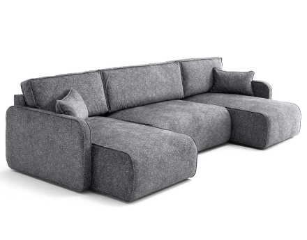 Canapé panoramique en U 7 places convertibles avec coffres en tissu moucheté Apolline