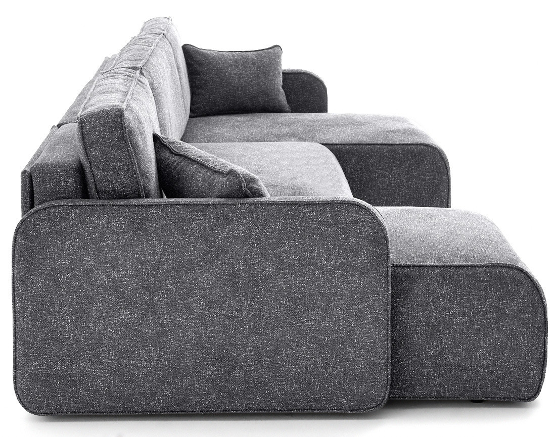 Canapé panoramique en U 7 places convertibles avec coffres en tissu moucheté Apolline