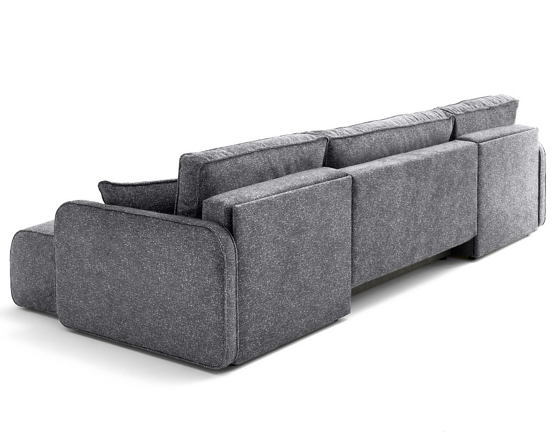 Canapé panoramique en U 7 places convertibles avec coffres en tissu moucheté Apolline