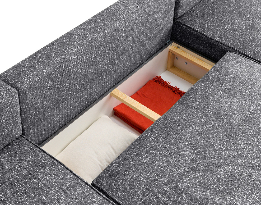 Canapé panoramique en U 7 places convertibles avec coffres en tissu moucheté Apolline