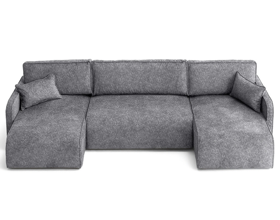 Canapé panoramique en U 7 places convertibles avec coffres en tissu moucheté Apolline