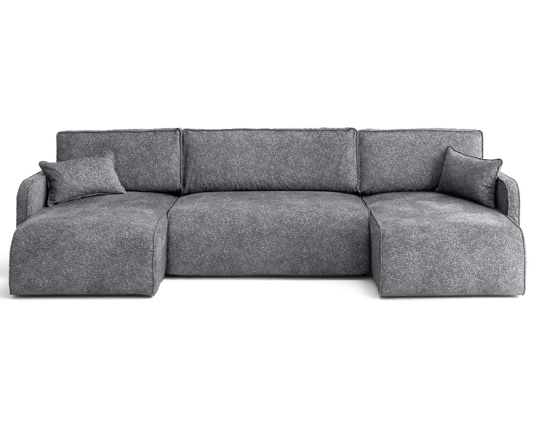 Canapé panoramique en U 7 places convertibles avec coffres en tissu moucheté Apolline