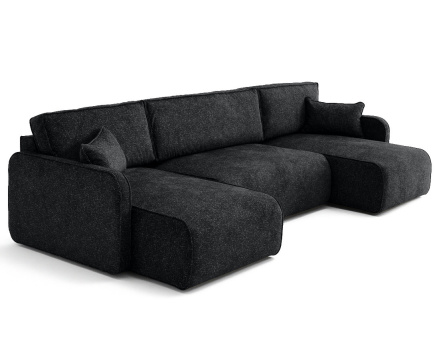 Canapé panoramique en U 7 places convertibles avec coffres en tissu moucheté Apolline