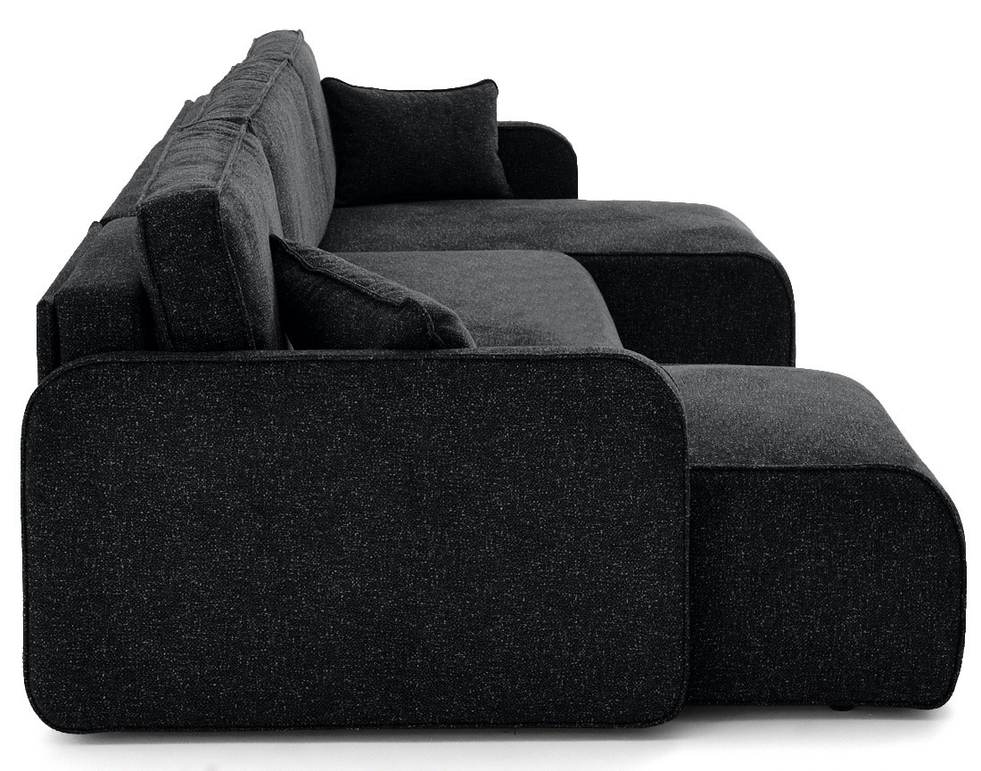 Canapé panoramique en U 7 places convertibles avec coffres en tissu moucheté Apolline