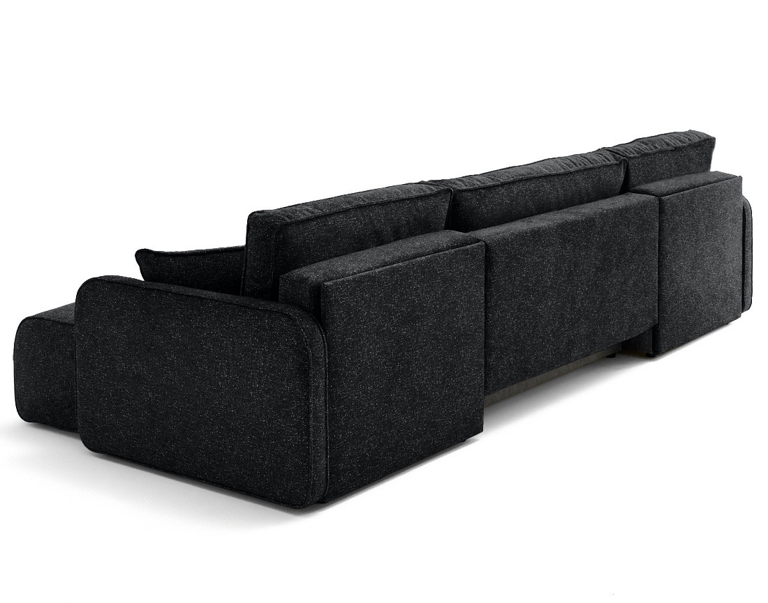 Canapé panoramique en U 7 places convertibles avec coffres en tissu moucheté Apolline