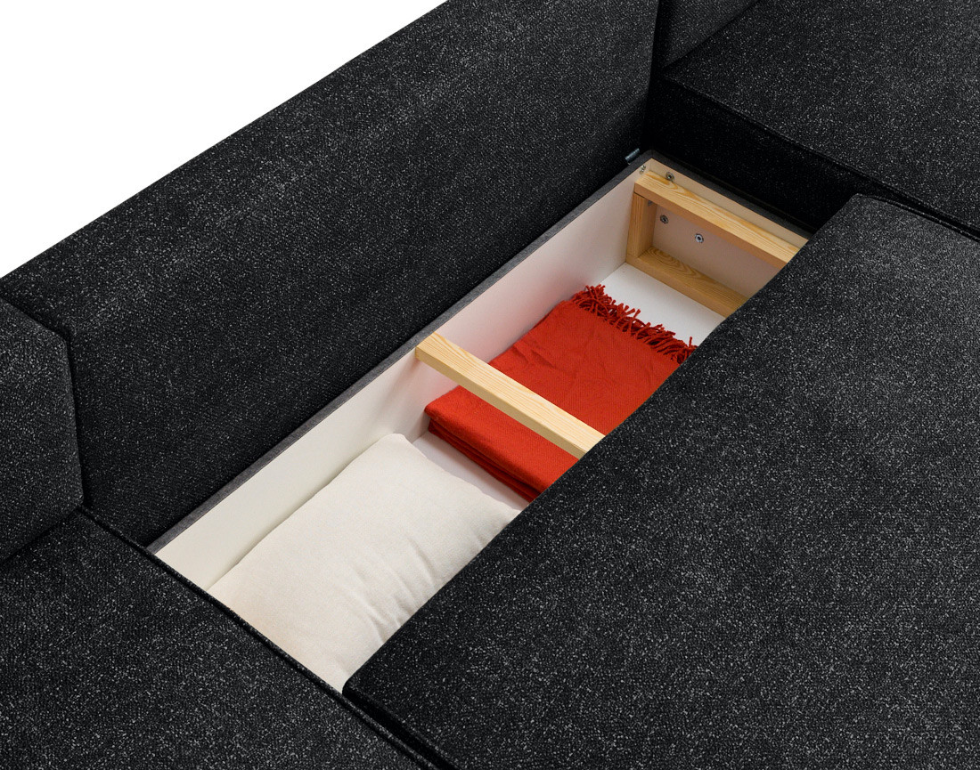 Canapé panoramique en U 7 places convertibles avec coffres en tissu moucheté Apolline