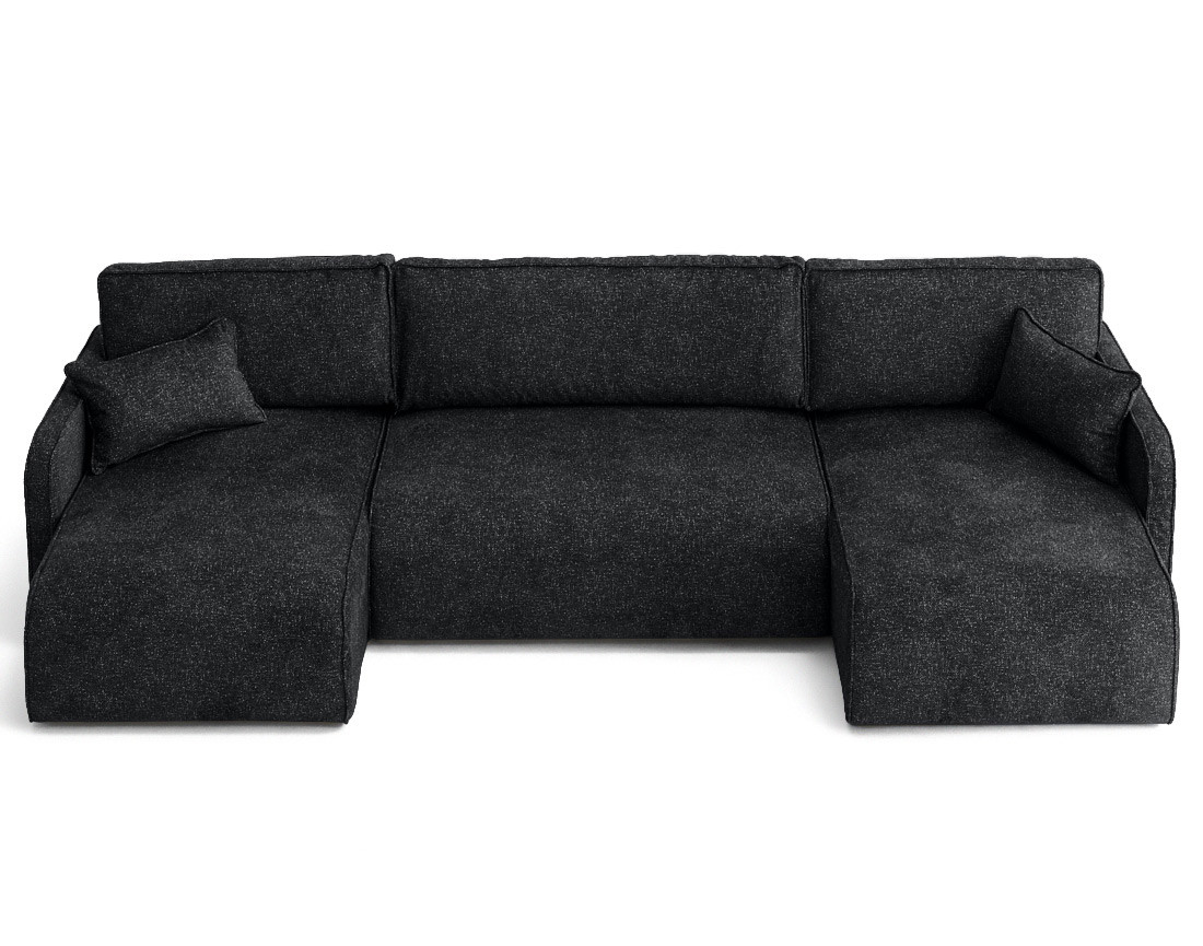 Canapé panoramique en U 7 places convertibles avec coffres en tissu moucheté Apolline