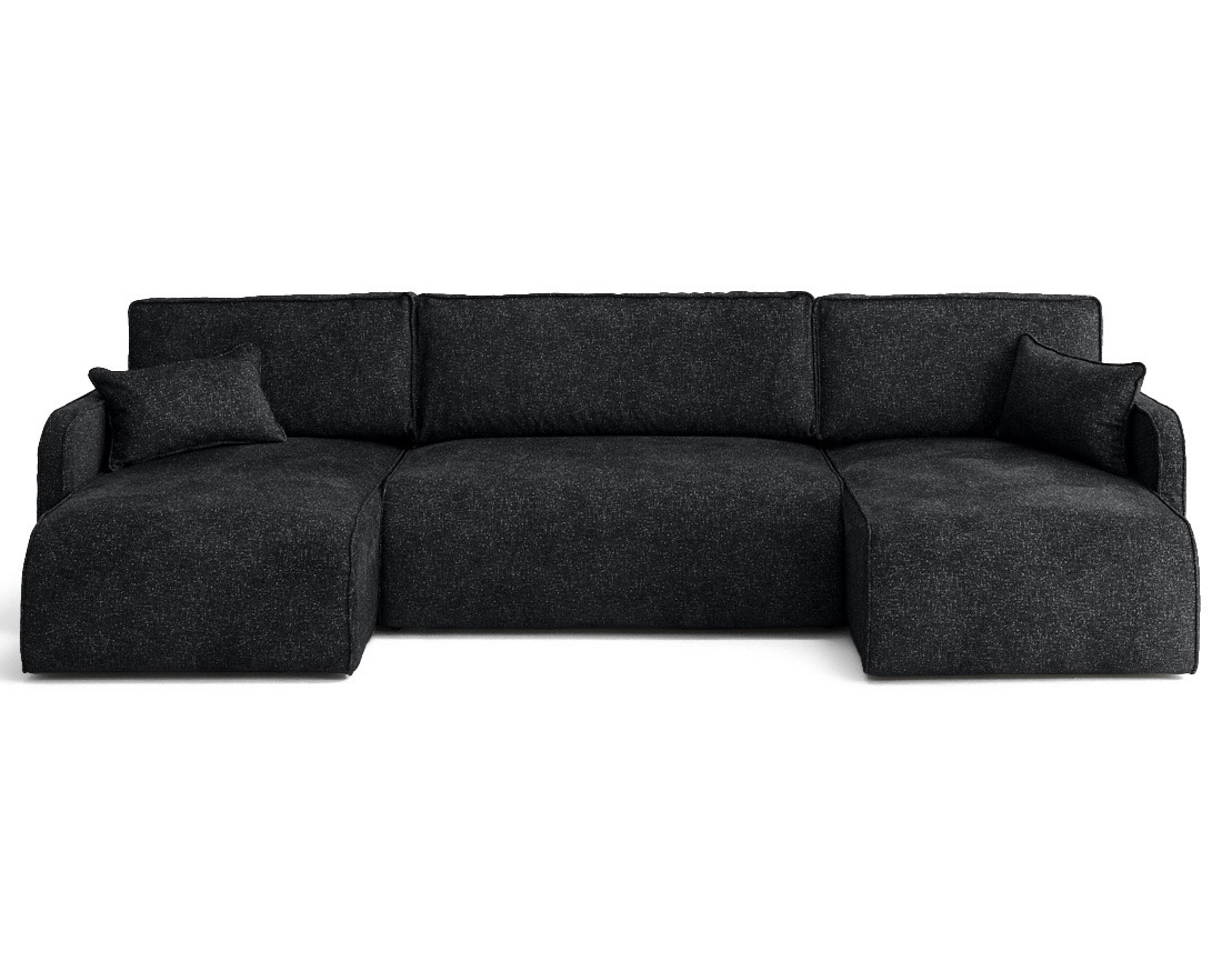 Canapé panoramique en U 7 places convertibles avec coffres en tissu moucheté Apolline