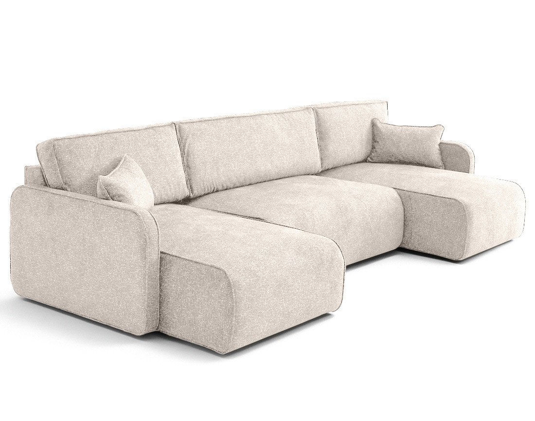 Canapé panoramique en U 7 places convertibles avec coffres en tissu moucheté Apolline