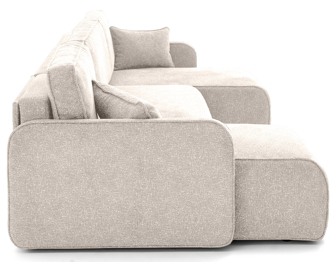 Canapé panoramique en U 7 places convertibles avec coffres en tissu moucheté Apolline