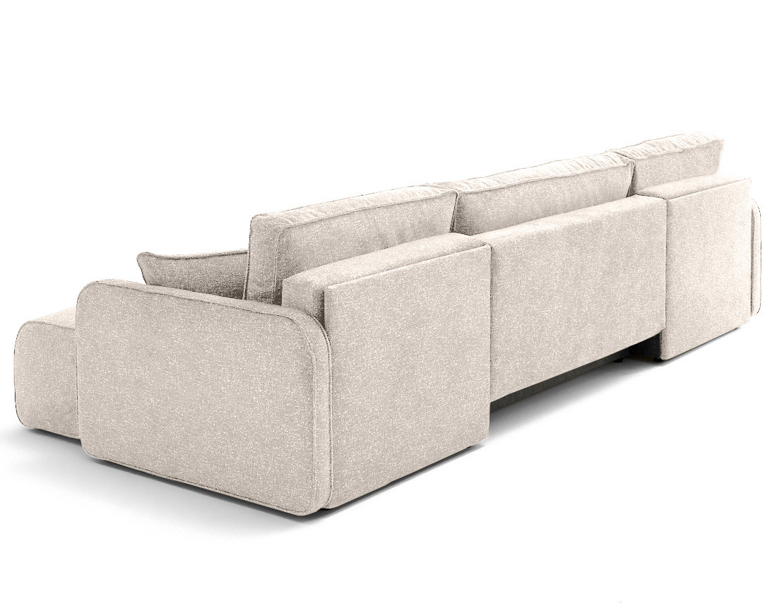 Canapé panoramique en U 7 places convertibles avec coffres en tissu moucheté Apolline