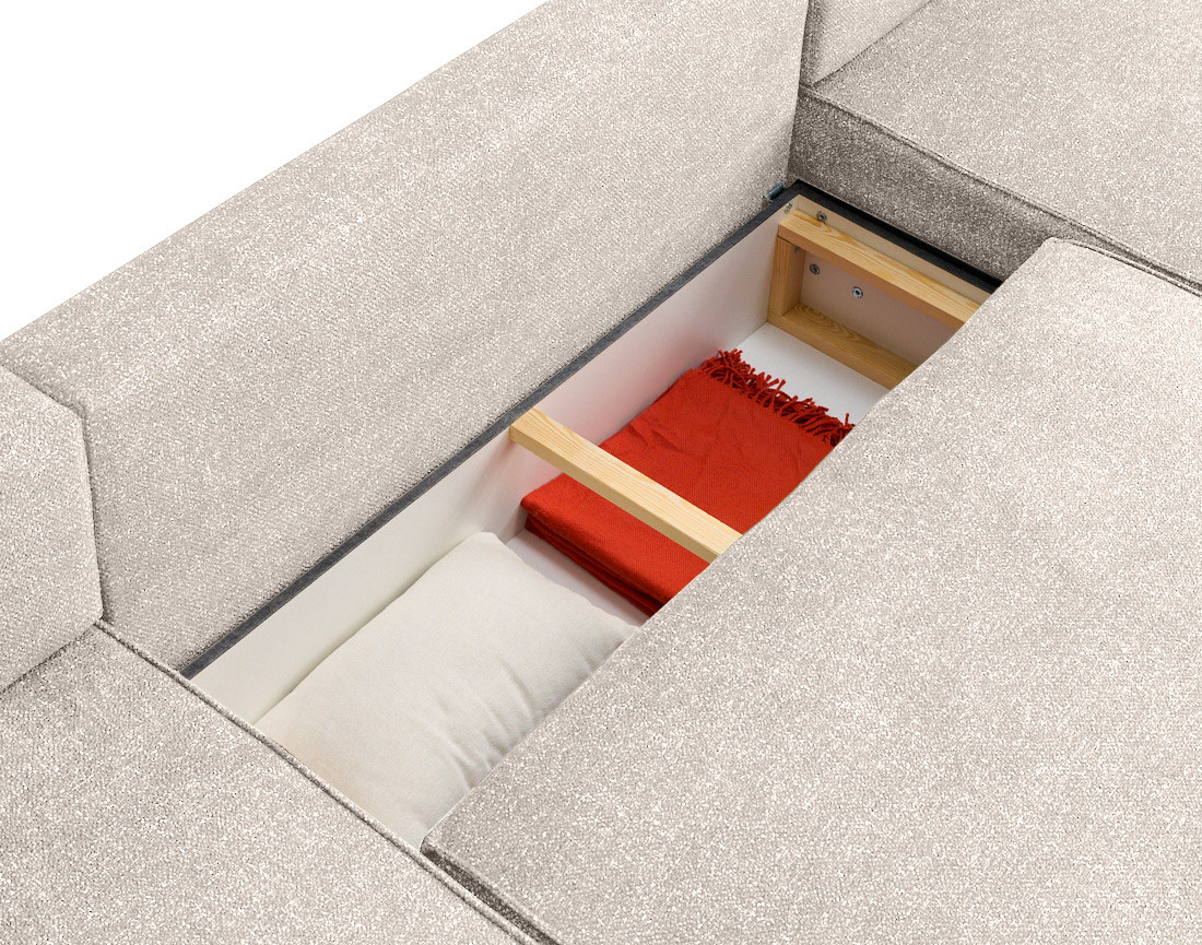 Canapé panoramique en U 7 places convertibles avec coffres en tissu moucheté Apolline