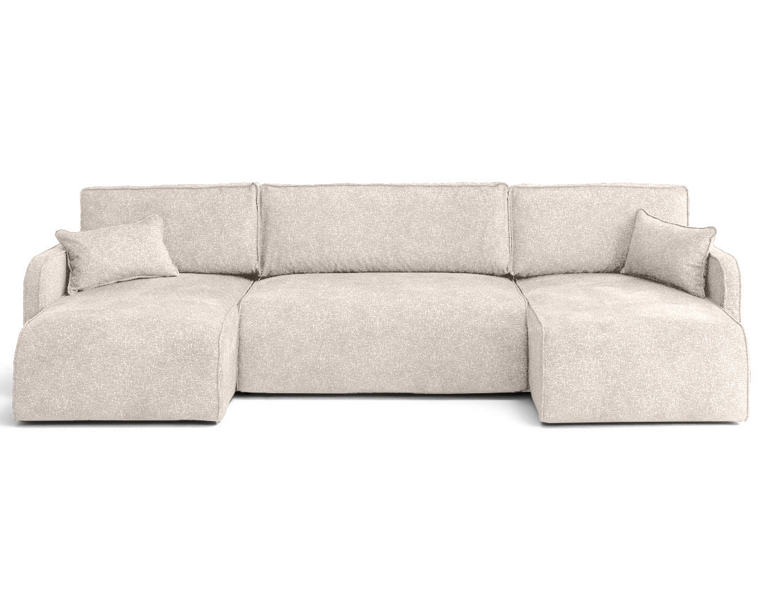 Canapé panoramique en U 7 places convertibles avec coffres en tissu moucheté Apolline