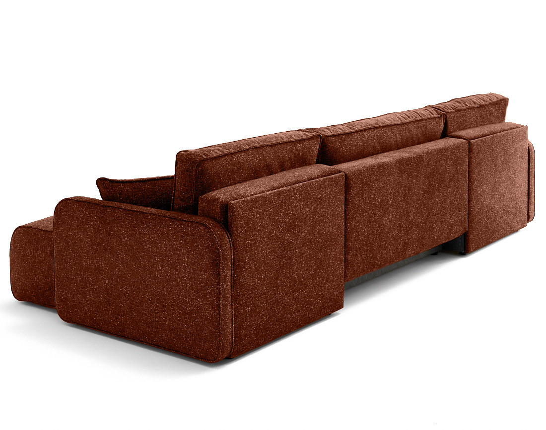 Canapé panoramique en U 7 places convertibles avec coffres en tissu moucheté Apolline