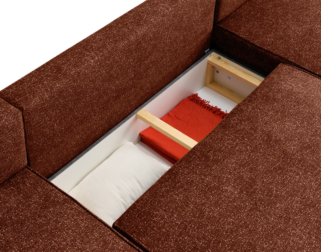 Canapé panoramique en U 7 places convertibles avec coffres en tissu moucheté Apolline