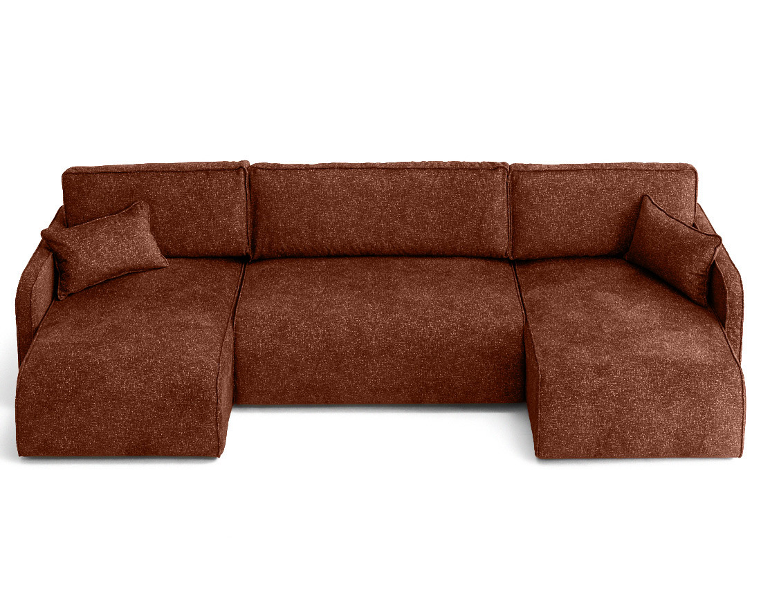 Canapé panoramique en U 7 places convertibles avec coffres en tissu moucheté Apolline