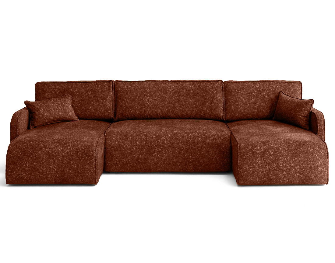 Canapé panoramique en U 7 places convertibles avec coffres en tissu moucheté Apolline