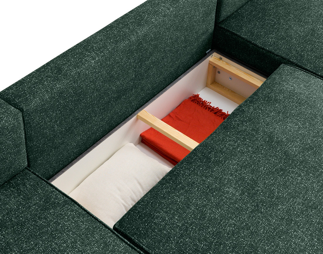 Canapé panoramique en U 7 places convertibles avec coffres en tissu moucheté Apolline