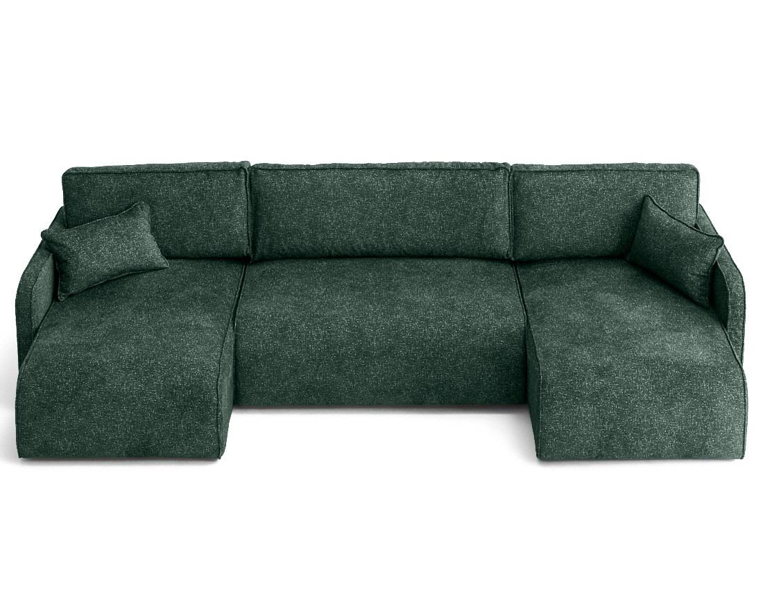 Canapé panoramique en U 7 places convertibles avec coffres en tissu moucheté Apolline