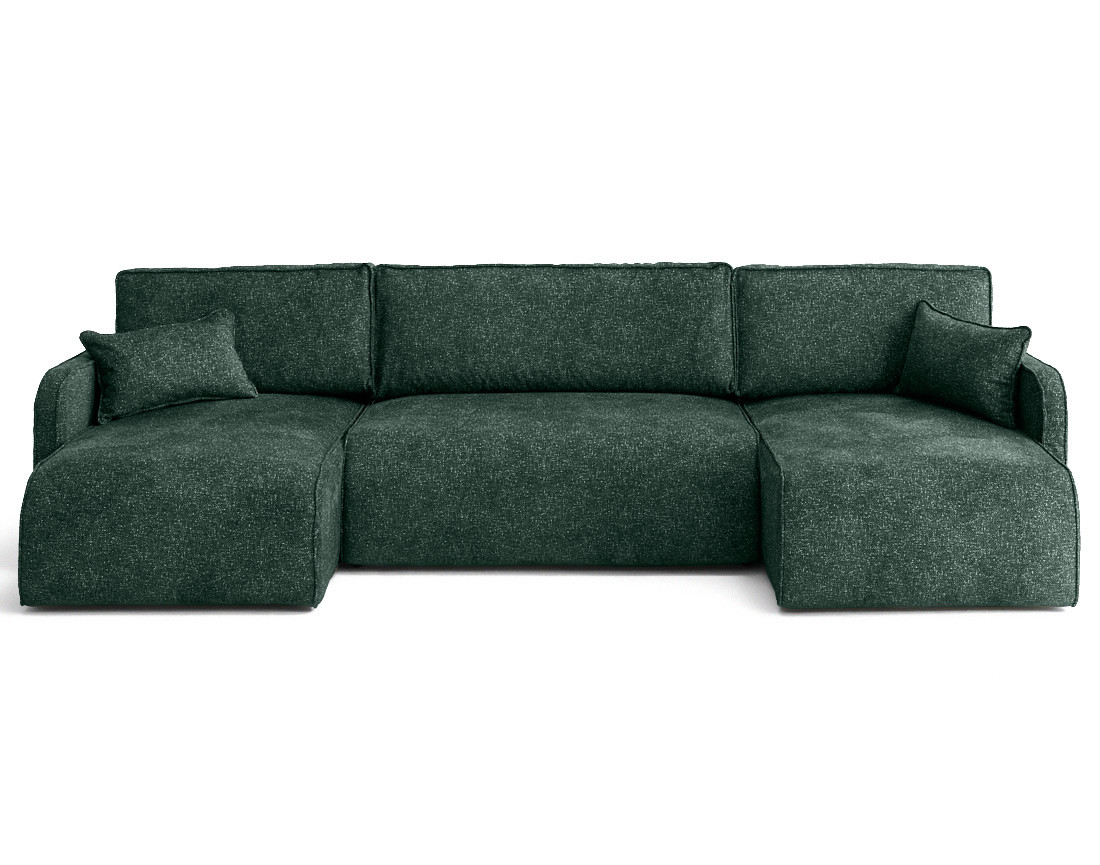 Canapé panoramique en U 7 places convertibles avec coffres en tissu moucheté Apolline