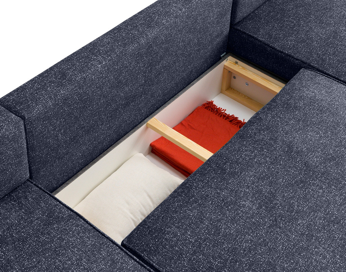 Canapé panoramique en U 7 places convertibles avec coffres en tissu moucheté Apolline