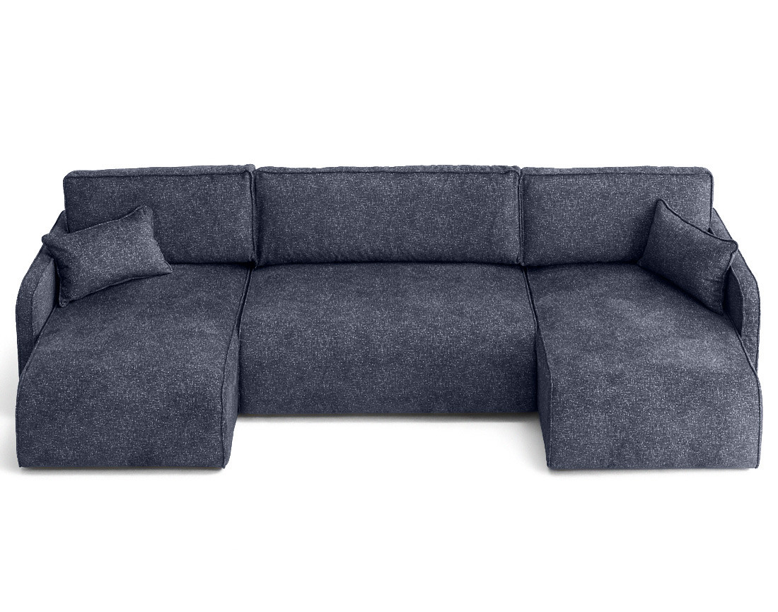 Canapé panoramique en U 7 places convertibles avec coffres en tissu moucheté Apolline