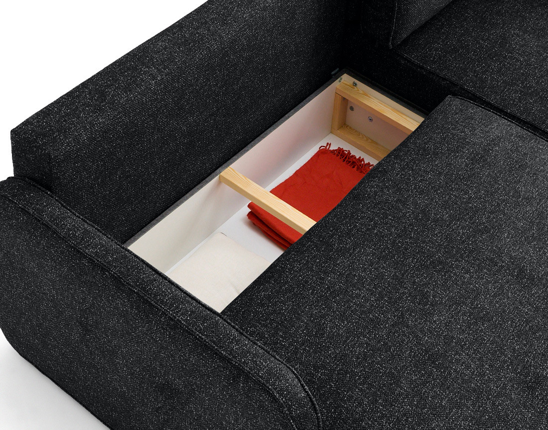 Canapé d'angle réversible 4 places convertible avec coffres en tissu moucheté Apolline