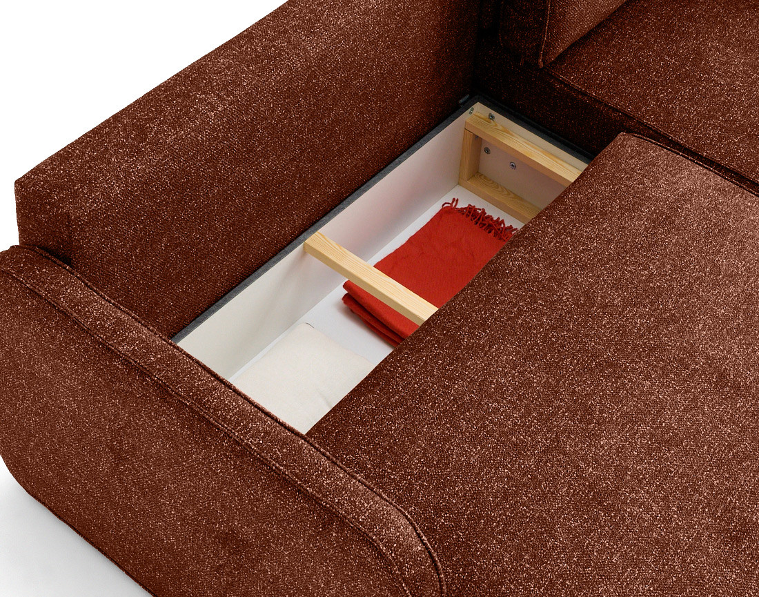 Canapé d'angle réversible 4 places convertible avec coffres en tissu moucheté Apolline