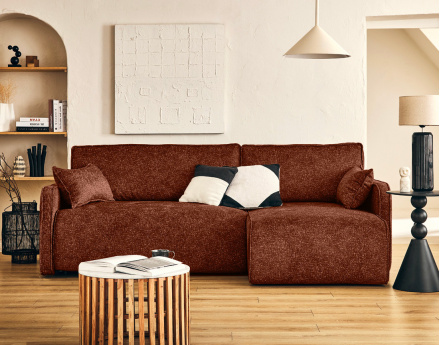 Canapé d'angle réversible 4 places convertible avec coffres en tissu moucheté Apolline