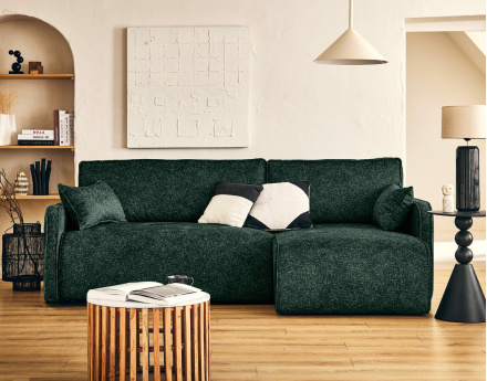 Canapé d'angle réversible 4 places convertible avec coffres en tissu moucheté Apolline