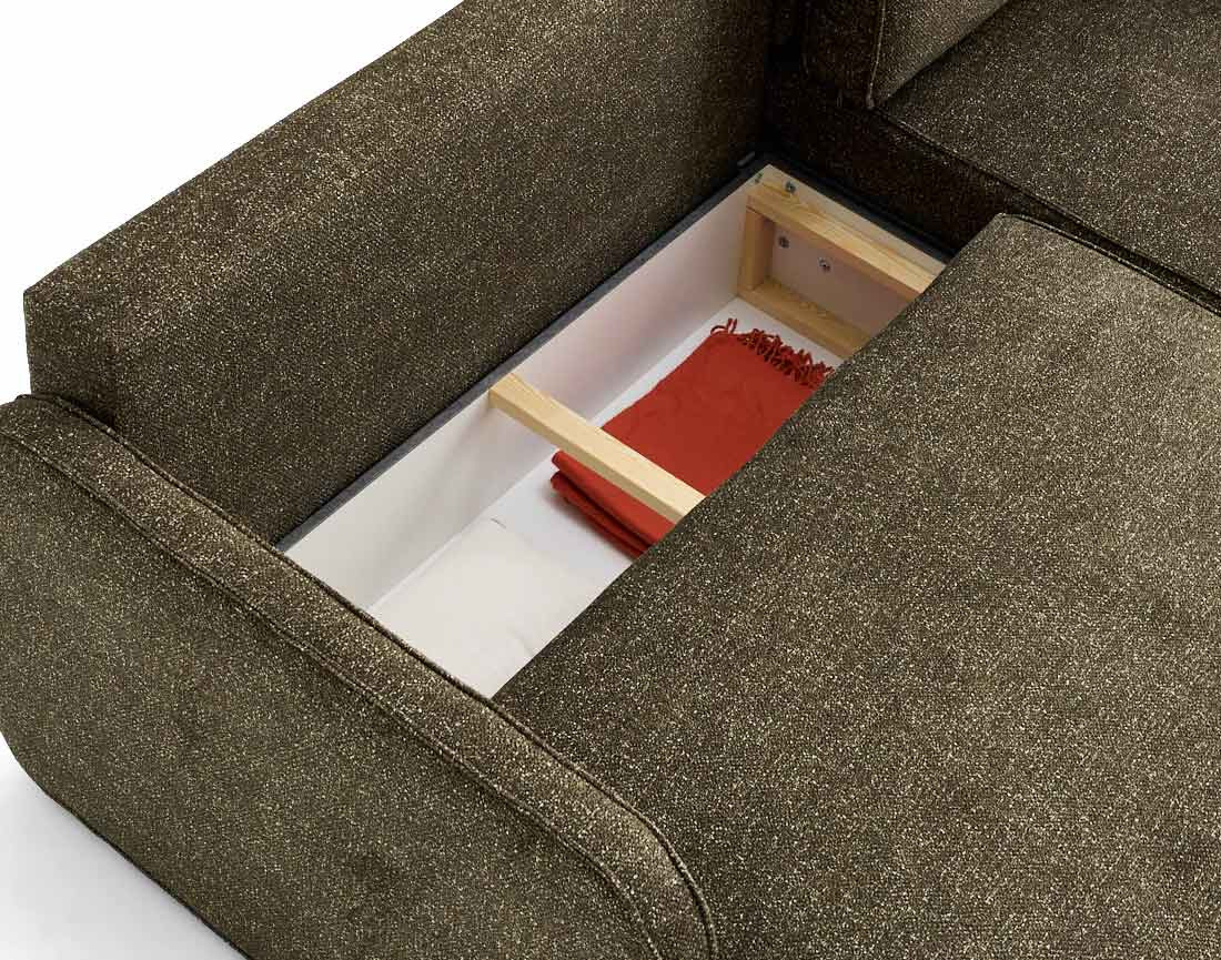 Canapé d'angle réversible 4 places convertible avec coffres en tissu moucheté Apolline