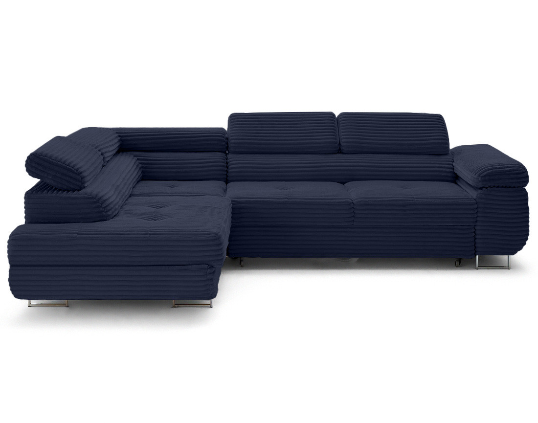 Canapé d'angle gauche 5 places convertible avec coffre et têtières en velours côtelé grosses côtes Zaria