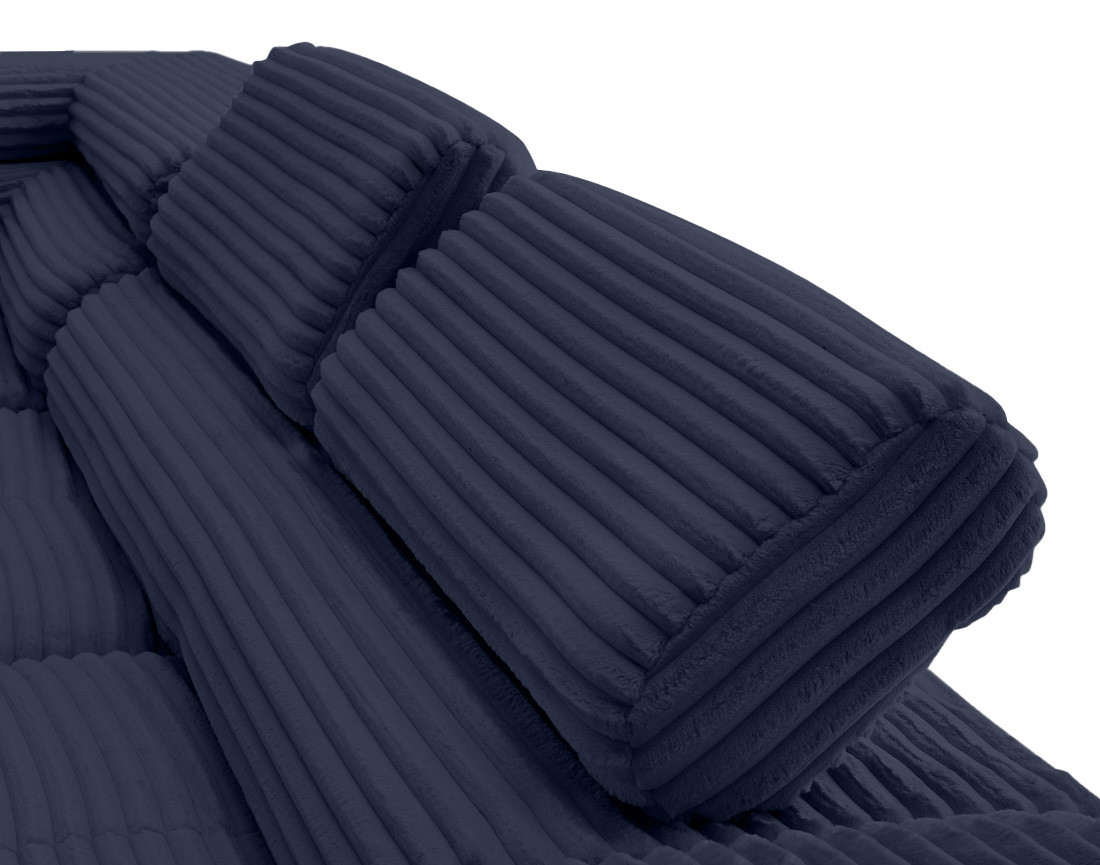 Canapé d'angle gauche 5 places convertible avec coffre et têtières en velours côtelé grosses côtes Zaria