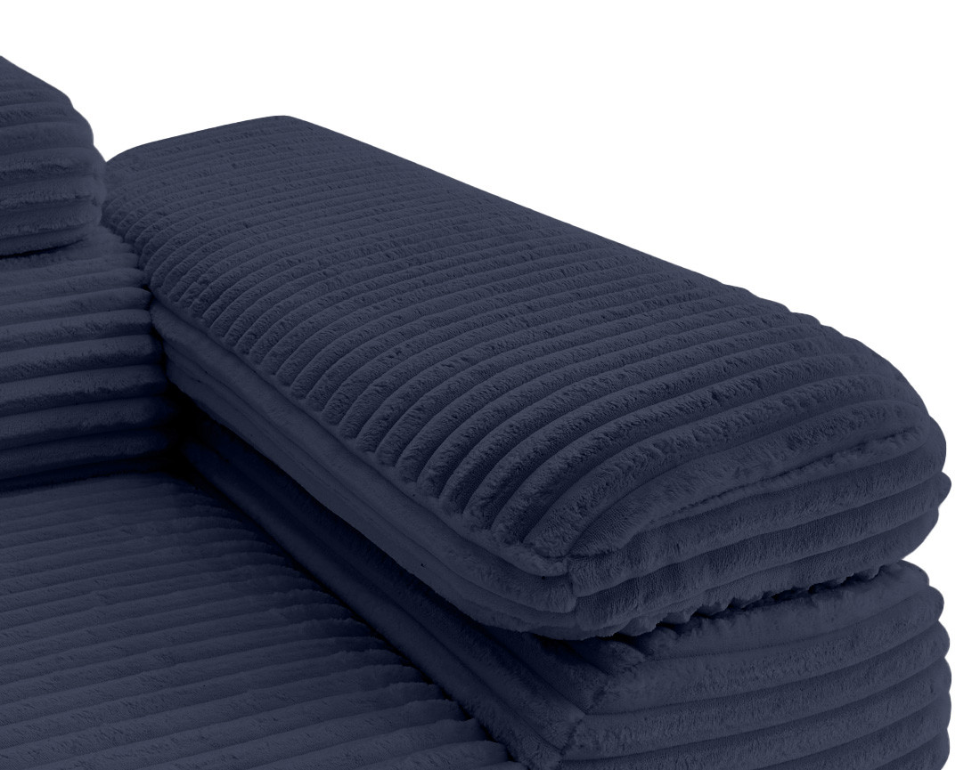 Canapé d'angle gauche 5 places convertible avec coffre et têtières en velours côtelé grosses côtes Zaria