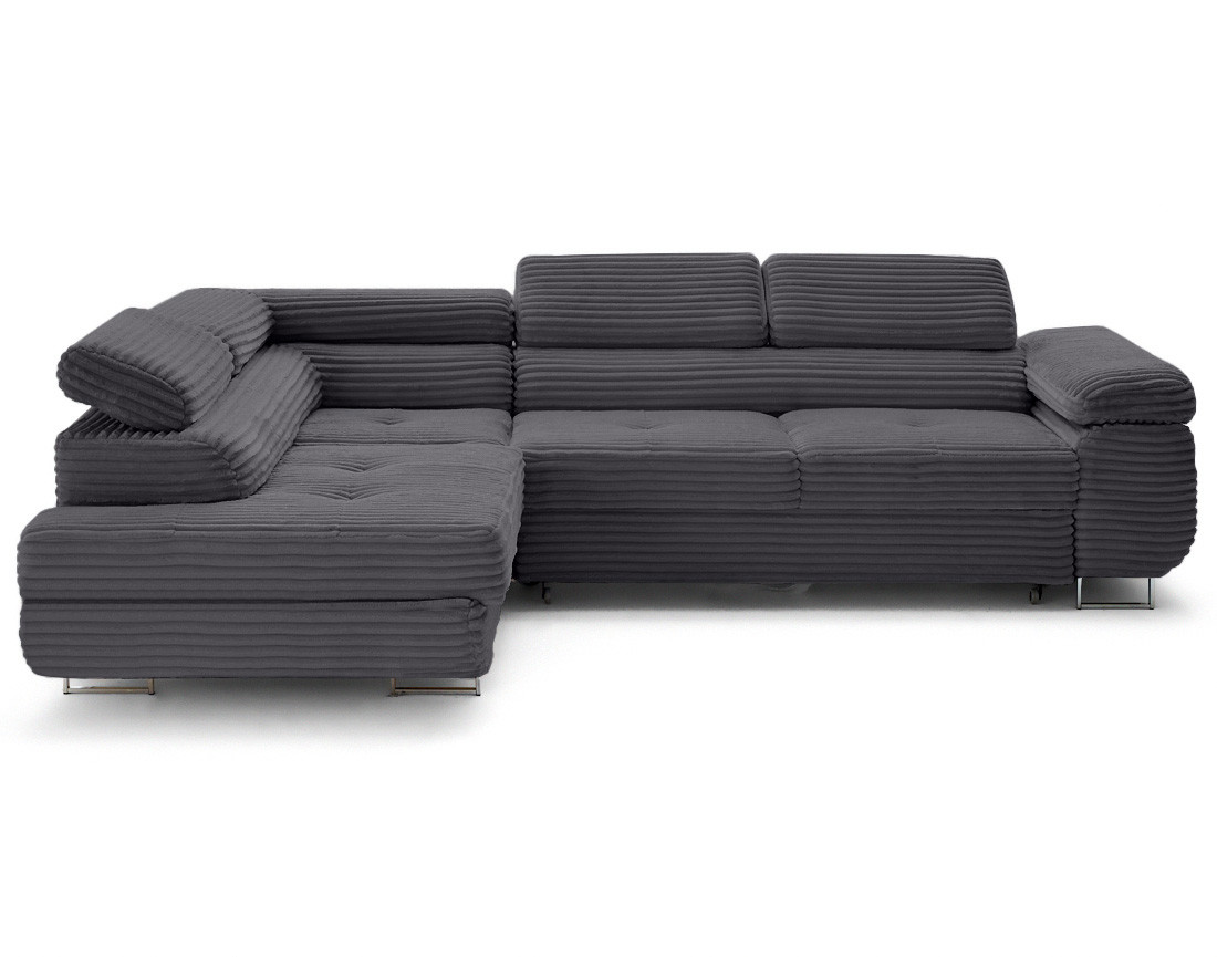 Canapé d'angle gauche 5 places convertible avec coffre et têtières en velours côtelé grosses côtes Zaria