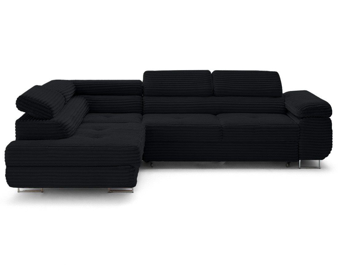Canapé d'angle gauche 5 places convertible avec coffre et têtières en velours côtelé grosses côtes Zaria