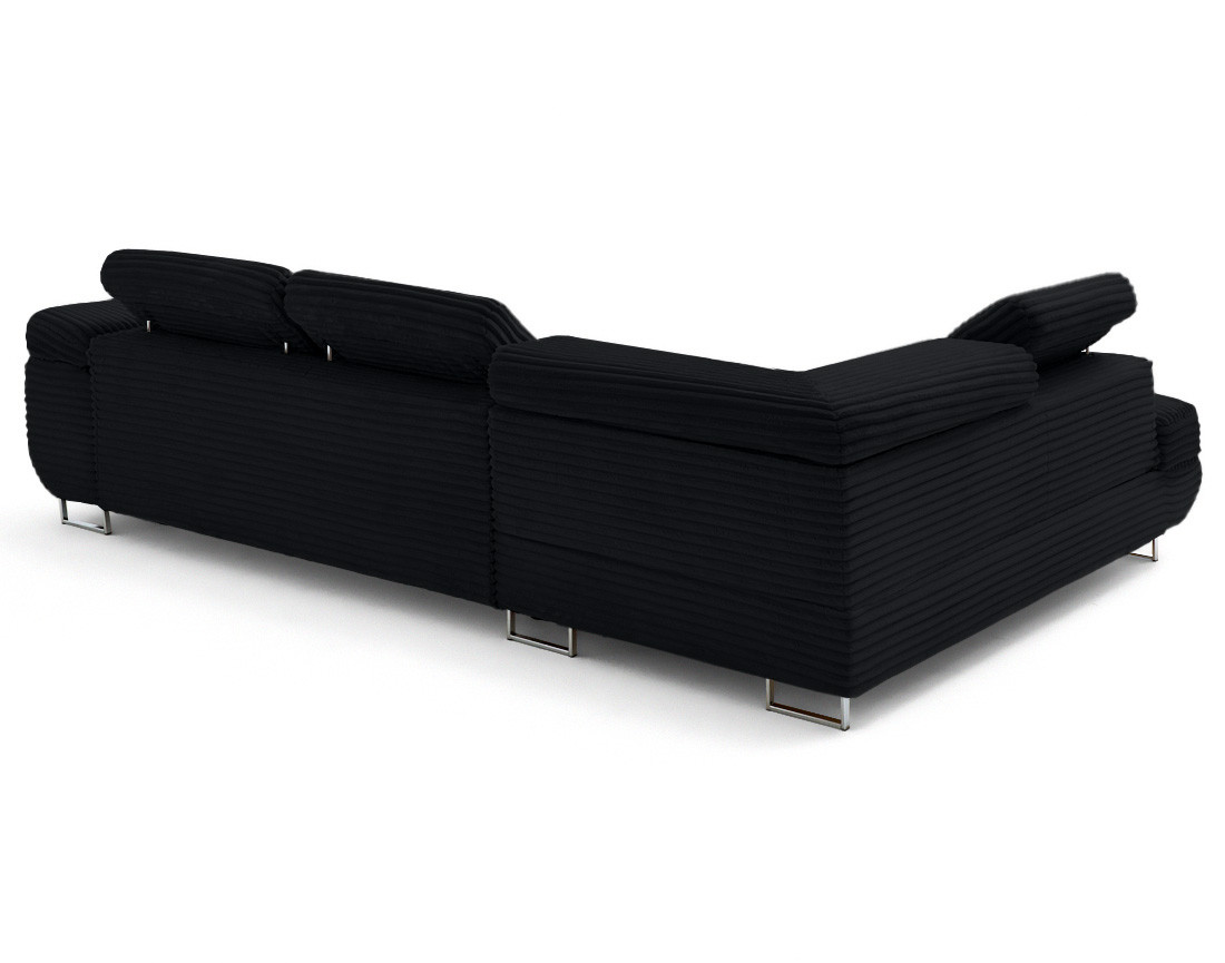 Canapé d'angle gauche 5 places convertible avec coffre et têtières en velours côtelé grosses côtes Zaria