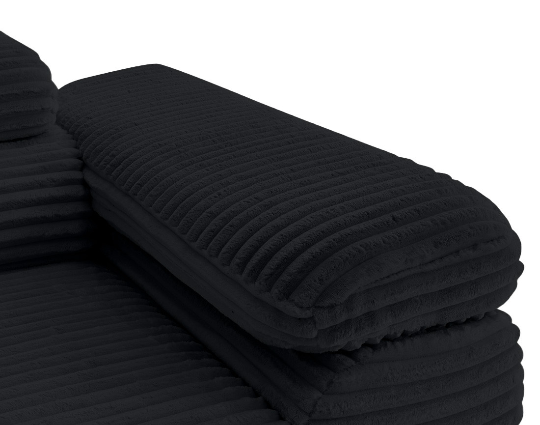 Canapé d'angle gauche 5 places convertible avec coffre et têtières en velours côtelé grosses côtes Zaria