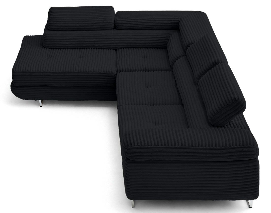 Canapé d'angle gauche 5 places convertible avec coffre et têtières en velours côtelé grosses côtes Zaria