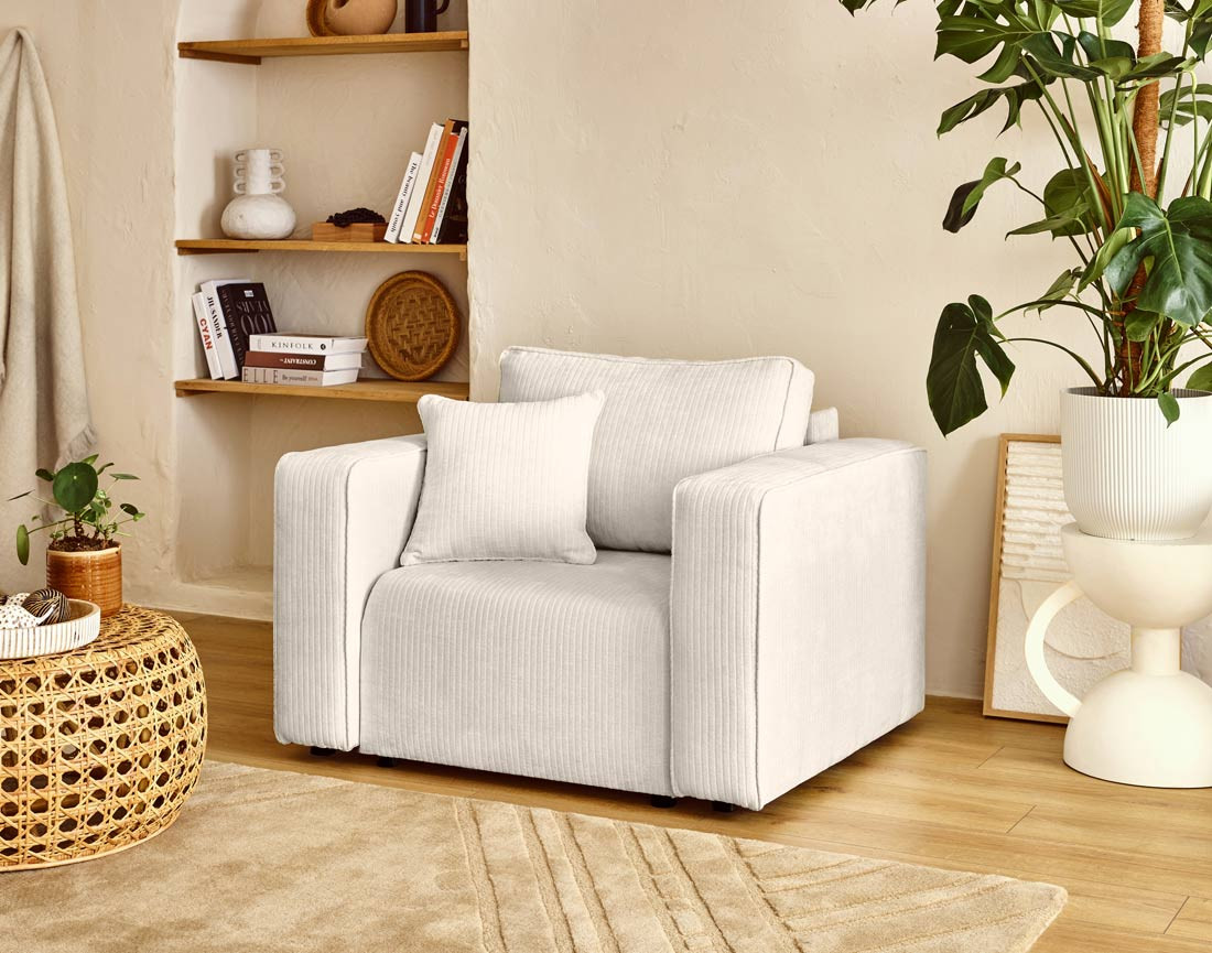 Fauteuil en velours côtelé plat Topaze