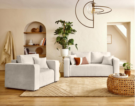 Canapé droit 2 places en velours côtelé plat Topaze