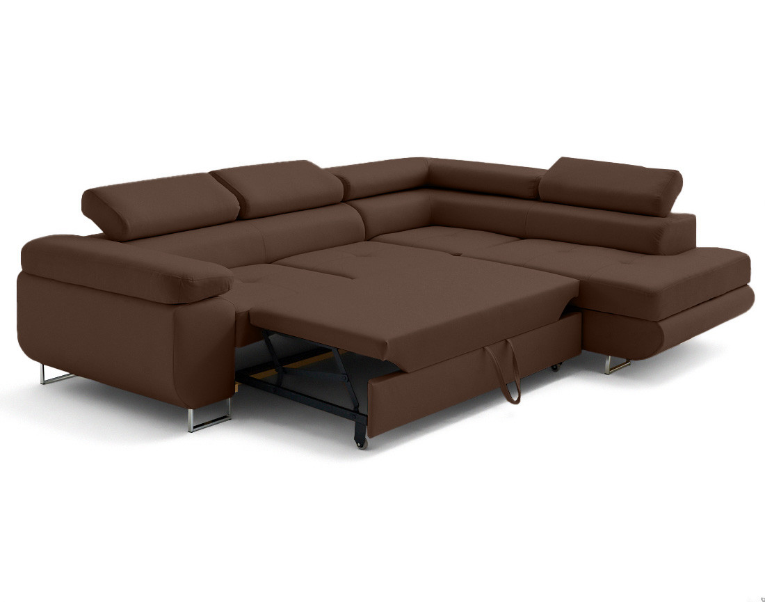 Canapé d'angle droit 5 places convertible avec coffre et têtières en simili Zaria