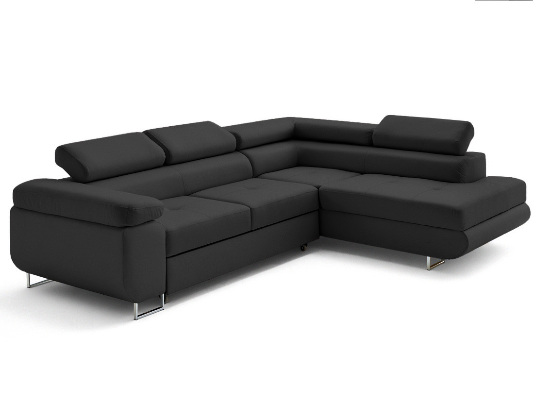 Canapé d'angle droit 5 places convertible avec coffre et têtières en simili Zaria