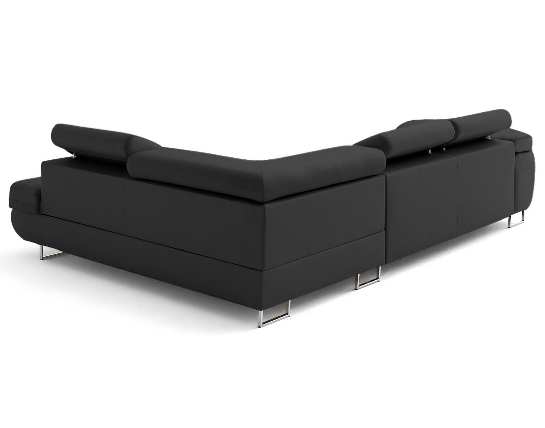 Canapé d'angle droit 5 places convertible avec coffre et têtières en simili Zaria