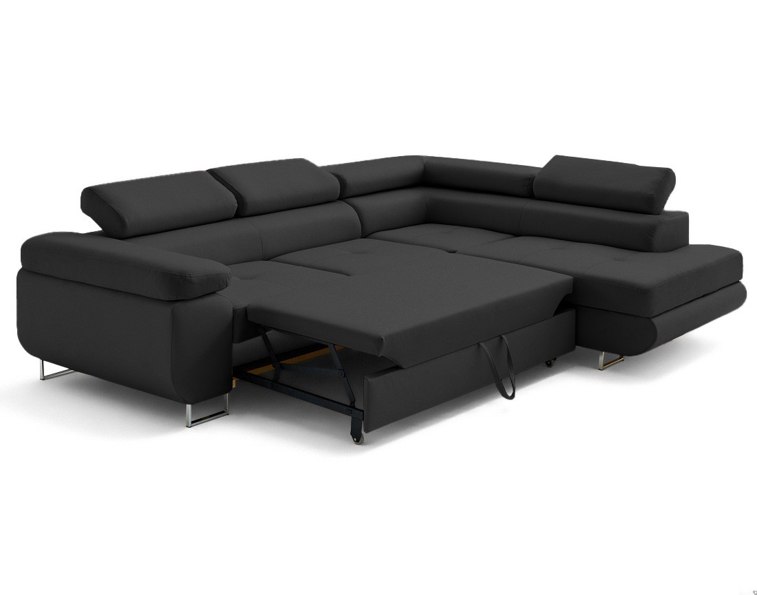 Canapé d'angle droit 5 places convertible avec coffre et têtières en simili Zaria