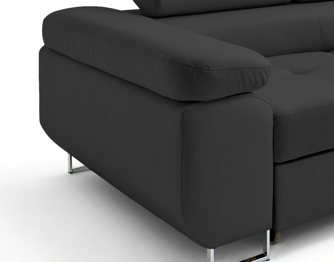 Canapé d'angle droit 5 places convertible avec coffre et têtières en simili Zaria