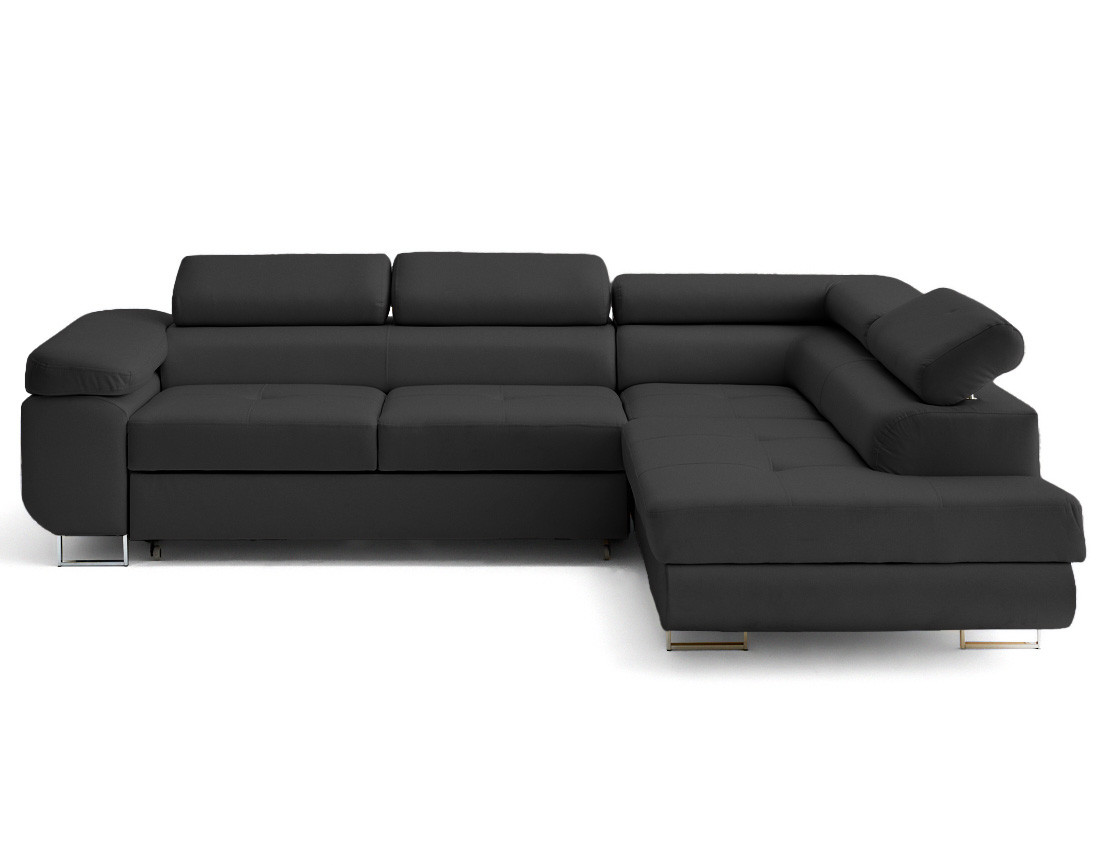 Canapé d'angle droit 5 places convertible avec coffre et têtières en simili Zaria