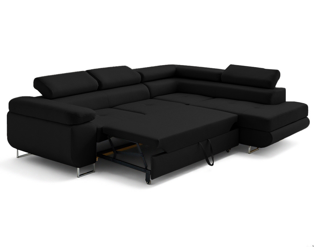 Canapé d'angle droit 5 places convertible avec coffre et têtières en simili Zaria