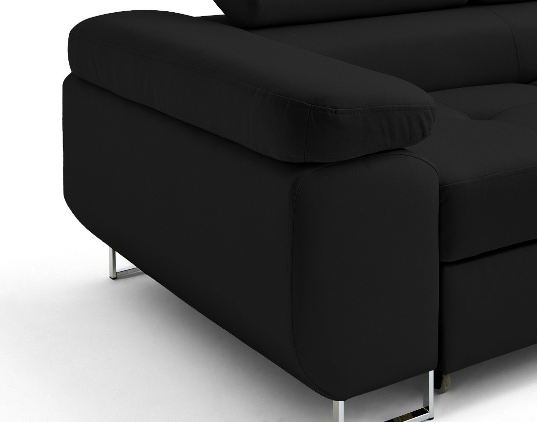 Canapé d'angle droit 5 places convertible avec coffre et têtières en simili Zaria