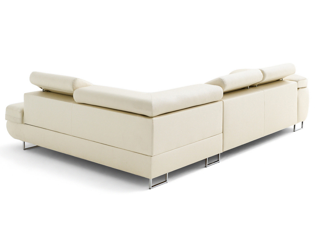 Canapé d'angle droit 5 places convertible avec coffre et têtières en simili Zaria